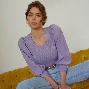 Nation LTD Purple Smocked Puff Sleeve Blouse Soft Girl Coquette Cottagecore